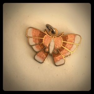 Vintage pink enamel butterfly pendant